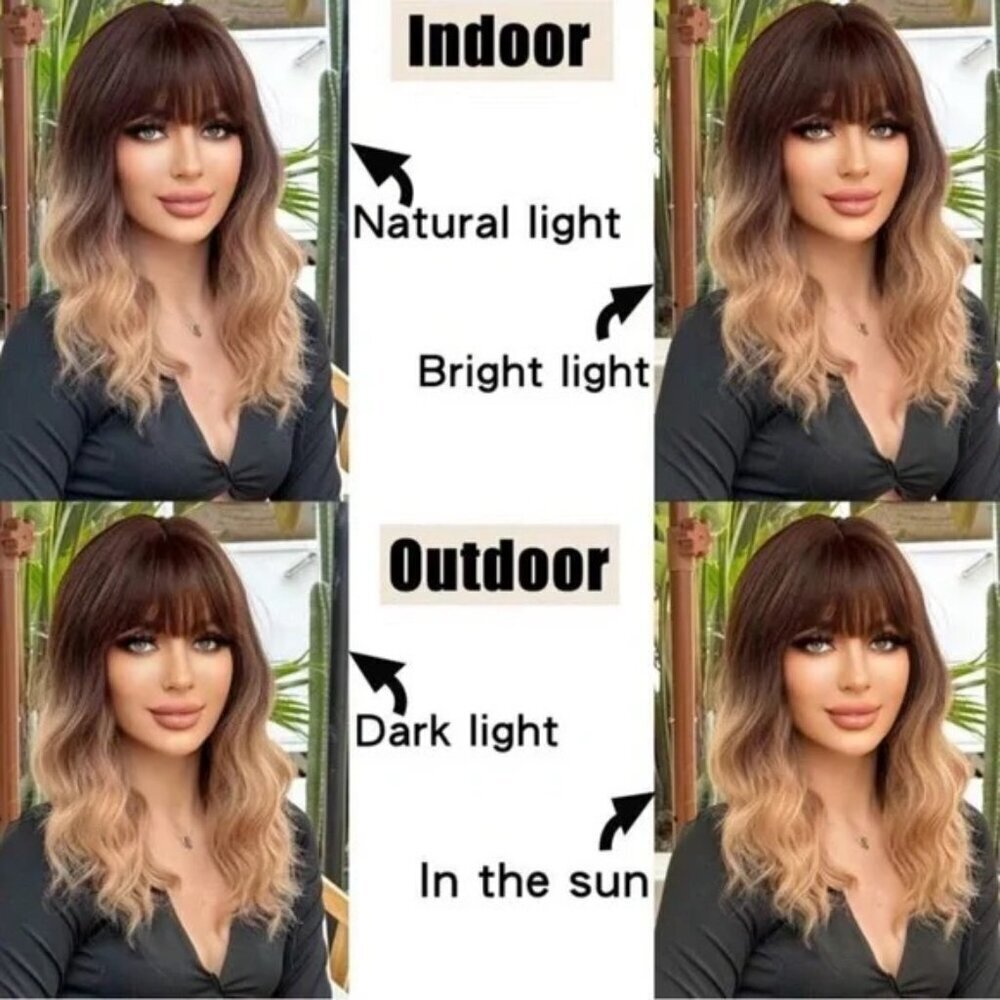 WIG - 16 Inch ombre Brown To Honey Blonde wave Short Wig  Human hair Blends - Picture 7 of 8